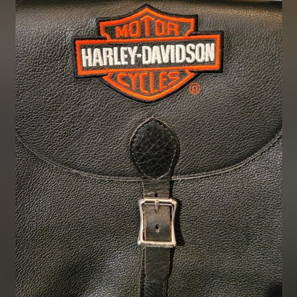 Vintage Harley Davidson Leather Backpack Embroidered Logo Made in USA W/ Buckle - Picture 2 of 4